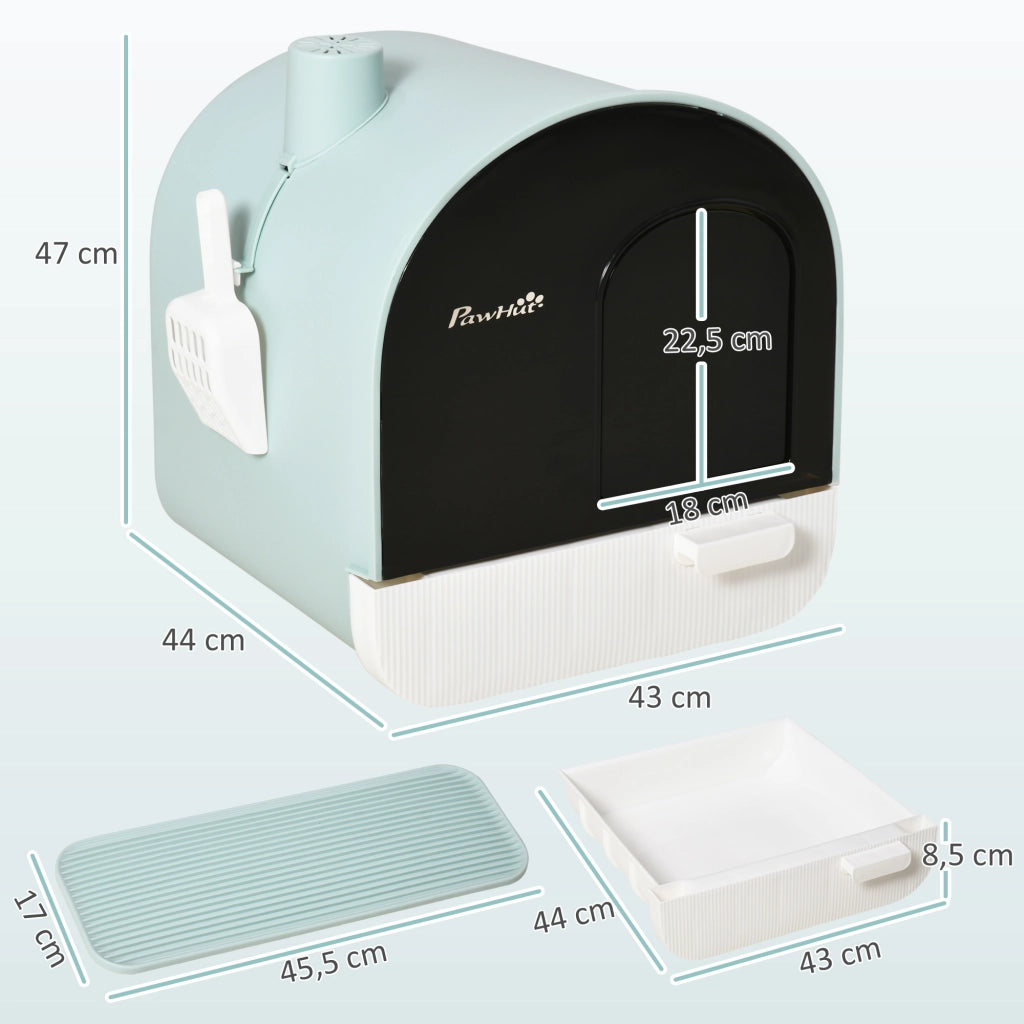 Lettiera per gatti con coperchio ¨C Xylo ¨C Verde 43x44x47cm con paletta e tappetino