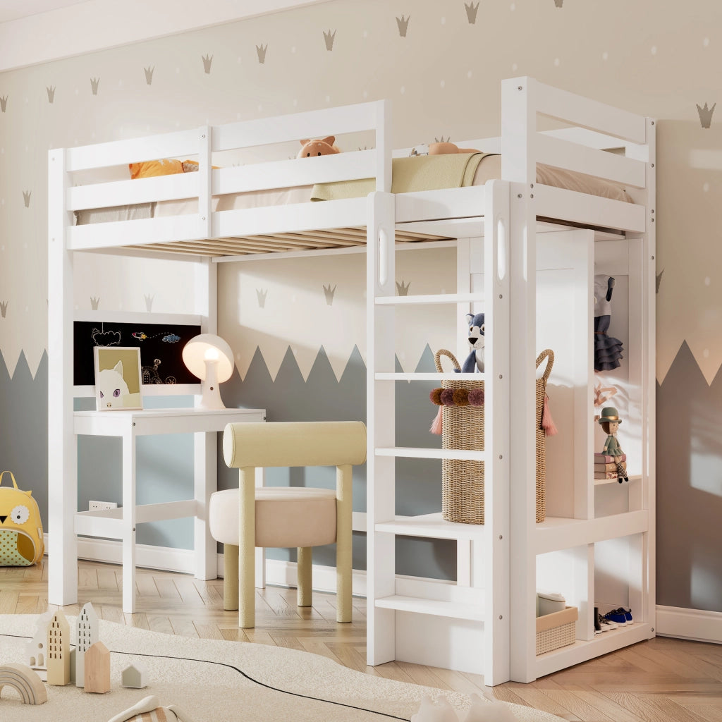 Letto a soppalco bianco 90x200 cm con scrivania