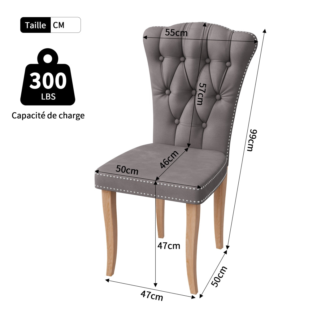 Sedia da sala da pranzo set 2 pezzi con schienale alto ergonomico;47*50*99cm;Legno massello;Velluto;Grigio