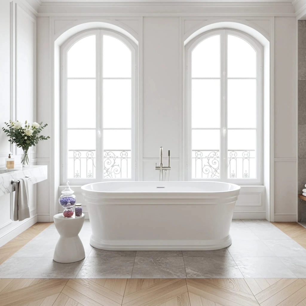 Vasca Da Bagno Freestanding In Acrilico Olivia 170 Copritappo rame spazzolato