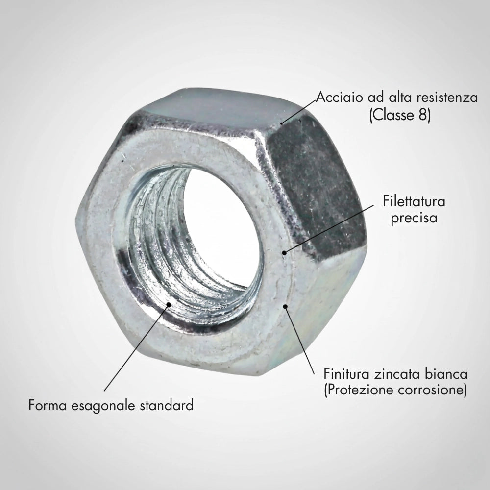 Dado esagonale m8 x 1,25 mm zn5588 confezione 25 pezzi