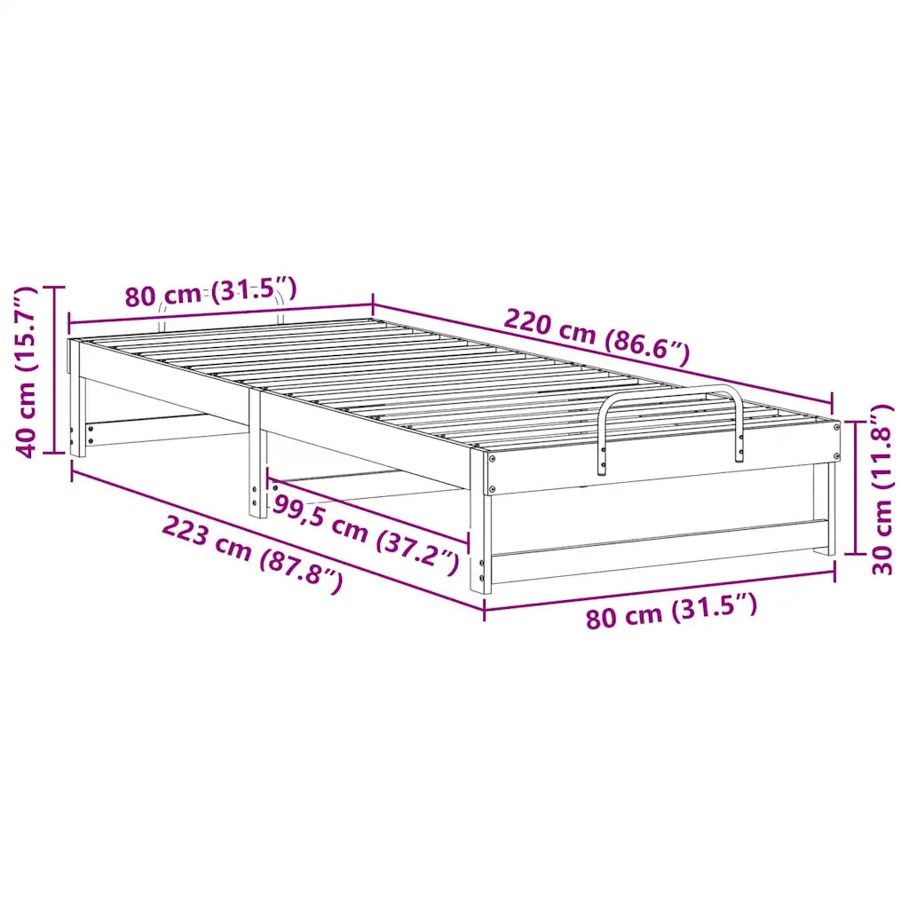 Struttura del letto-Giroletto-Rete del Letto Bianco 80 x 220 cm Pino massello 216088