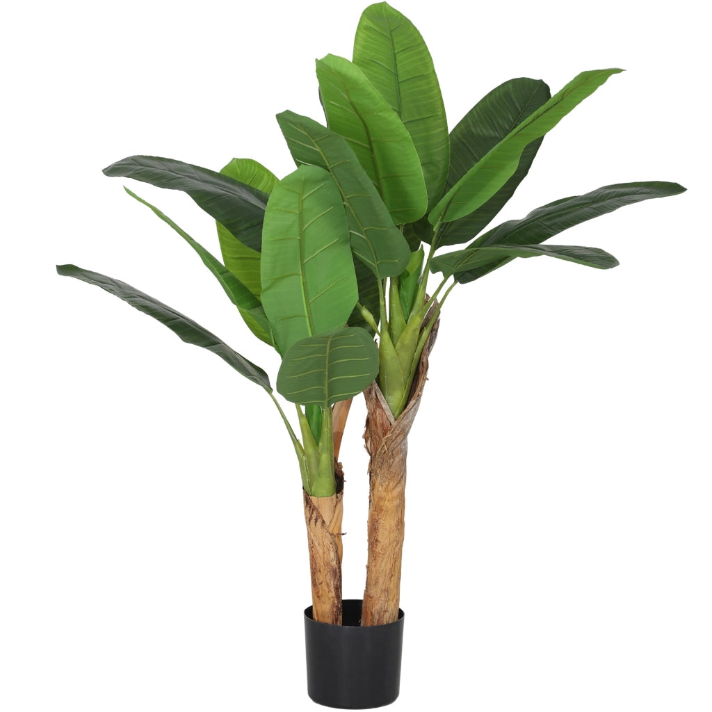 Pianta Artificiale di Banano 120 H cm per Interni con Vaso Nero