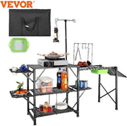 Tavolo da campeggio pieghevole con lavandino - Dimensioni 174x50x160cm - Incluso sacchetto di stoccaggio - Nero