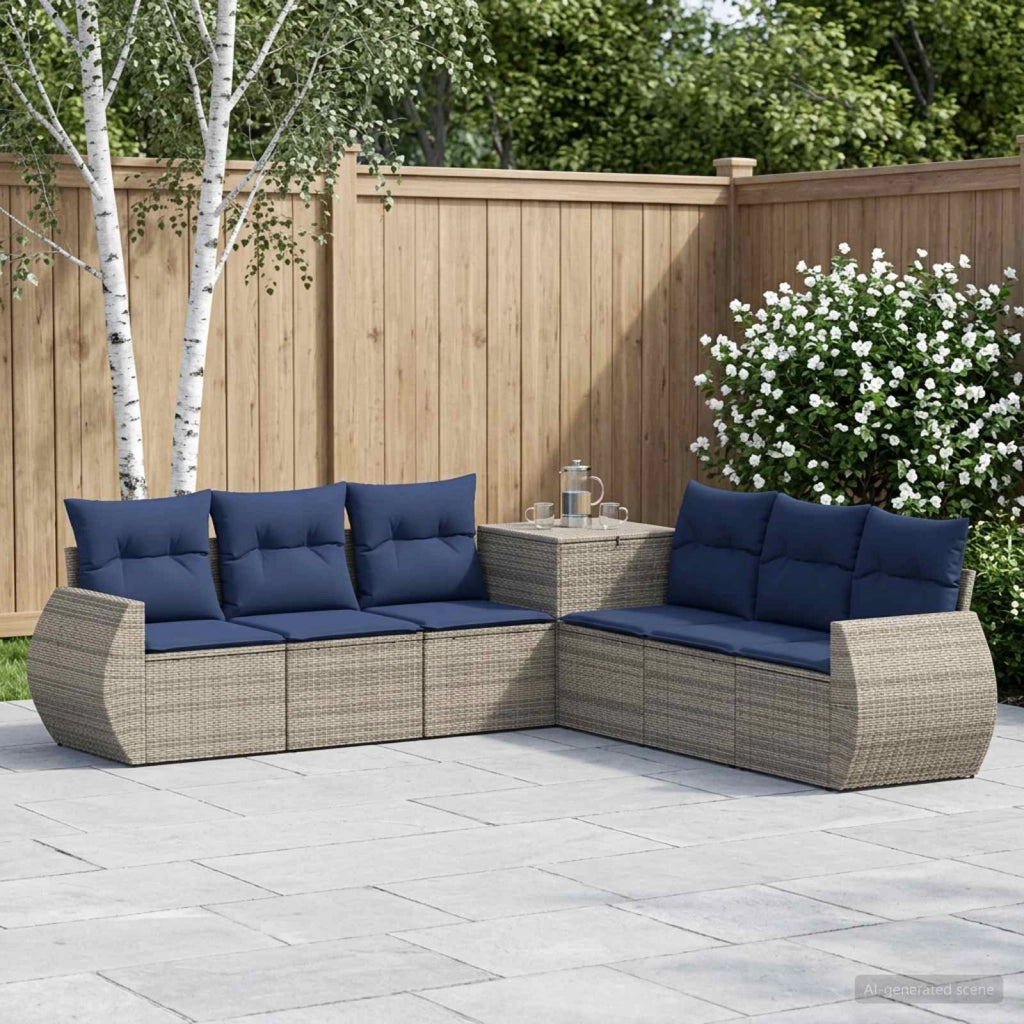 Set di divani 7 pz Grigio e Blu Navy Rattan sintetico e Acciaio 3448825