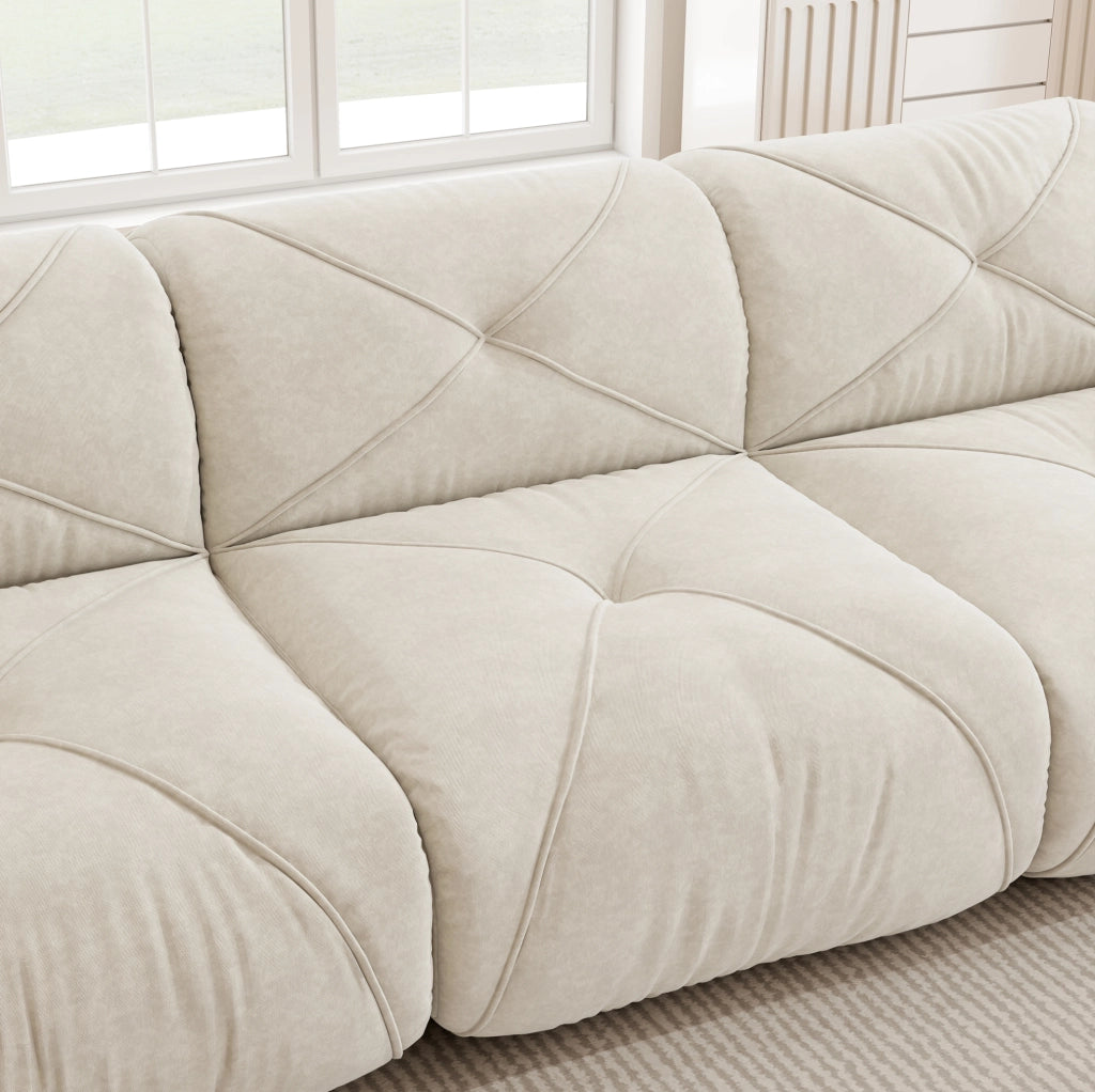 Divano modulare senza braccioli in chenille; 3 posti; beige chiaro