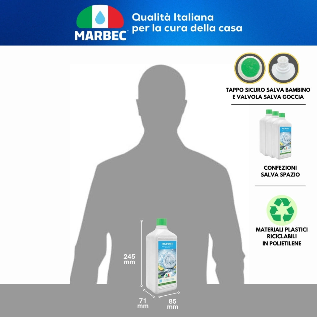 Detergente Piatti Concentrato, Sgrassa a Freddo, Risciacquo Rapido, Profumo Limone Marbec PULIPIATTI - 5LT