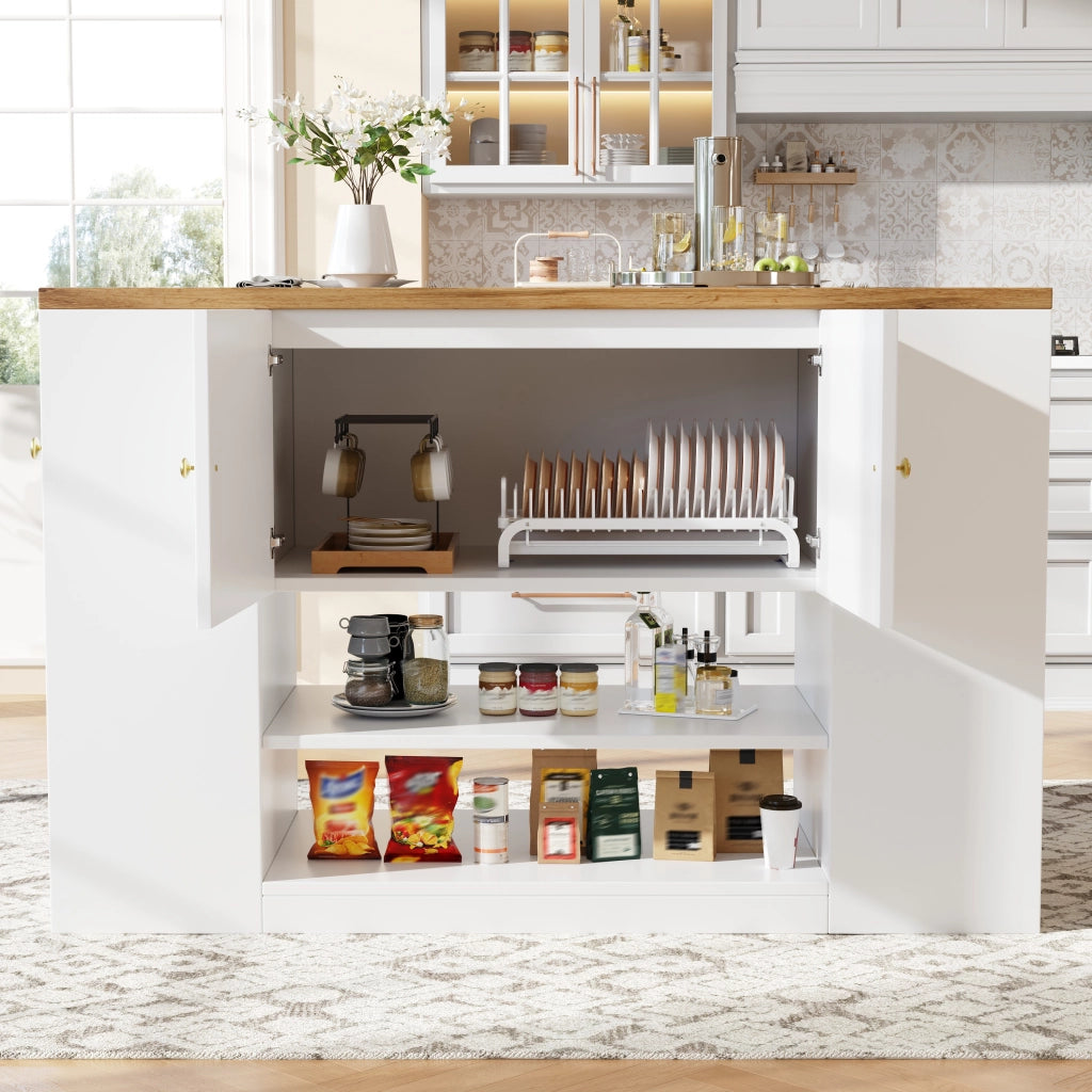 Isola da cucina con piano pieghevole armadio a 2 ante cassetti e ripiani in MDF bianco e metallo
