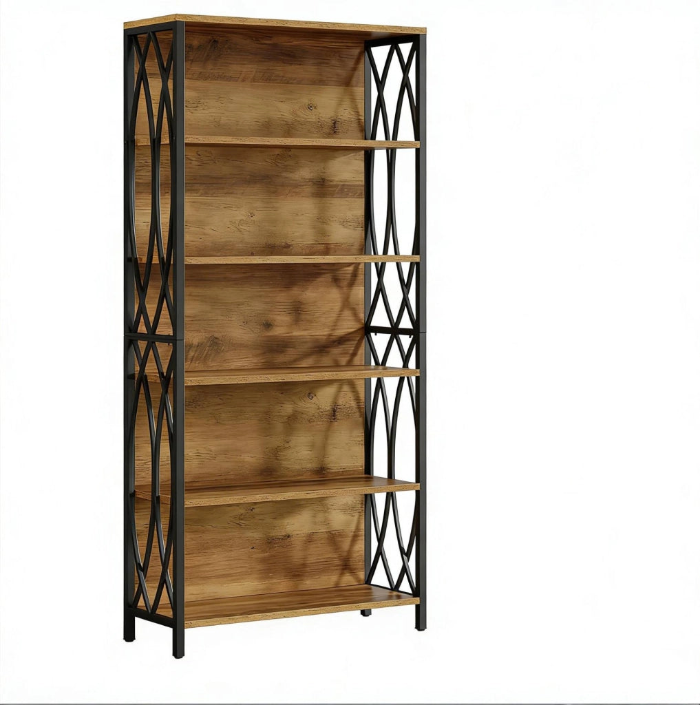 Libreria alta 180 cm in MDF e metallo nero e marrone