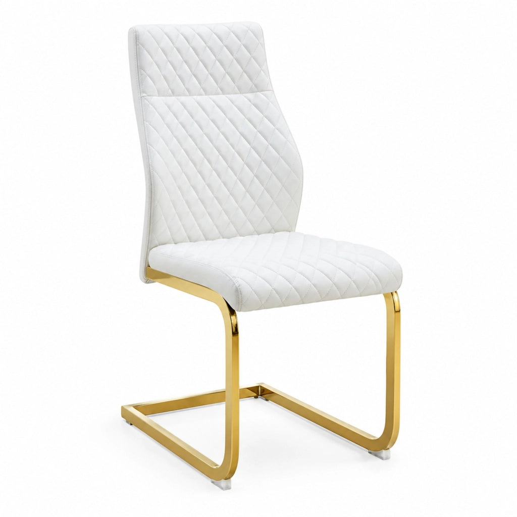 Set 2 sedie da pranzo con schienale alto in pelle PU bianca e struttura oro HOMVRA