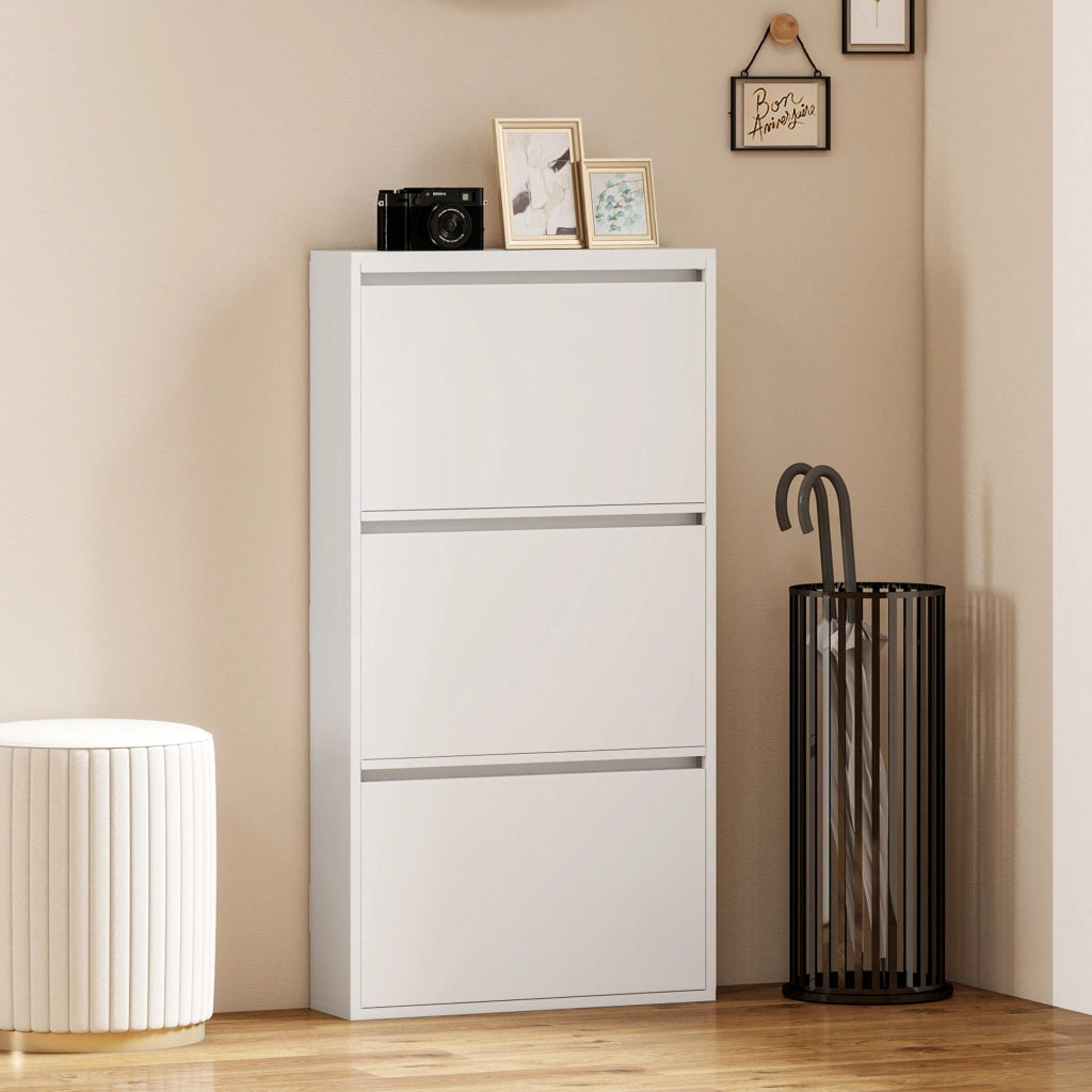 Scarpiera salvaspazio metallo slim da muro - Xylo - bianco, 3 ante, 6 paia scarpe