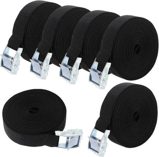 Cinture di sostegno pesanti - Sjorriemen adattabili - Nero - 6-pack 5 m x 25 mm - Adatto per portabici e rimorchi trainabili
