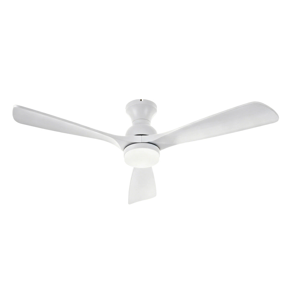Ventilatore da soffitto bianco con luce LED, 3 pale in legno massello e telecomando