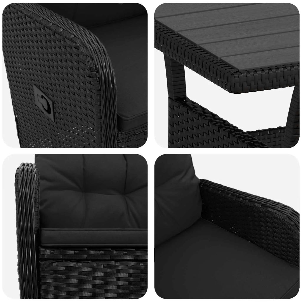 Set da pranzo per esterni 3 pz Nero polyrattan 3422256