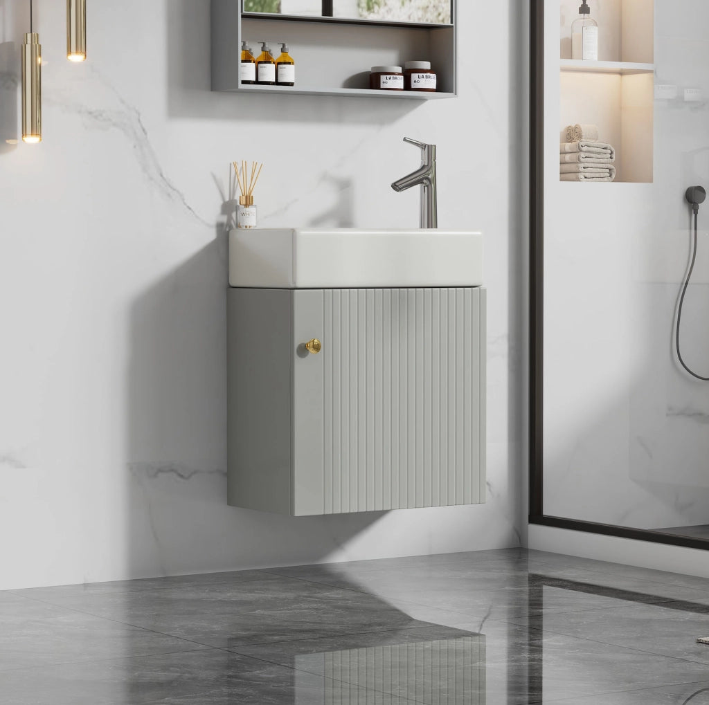 Mobile bagno sospeso con lavabo in ceramica 46 cm con armadietto contenitore