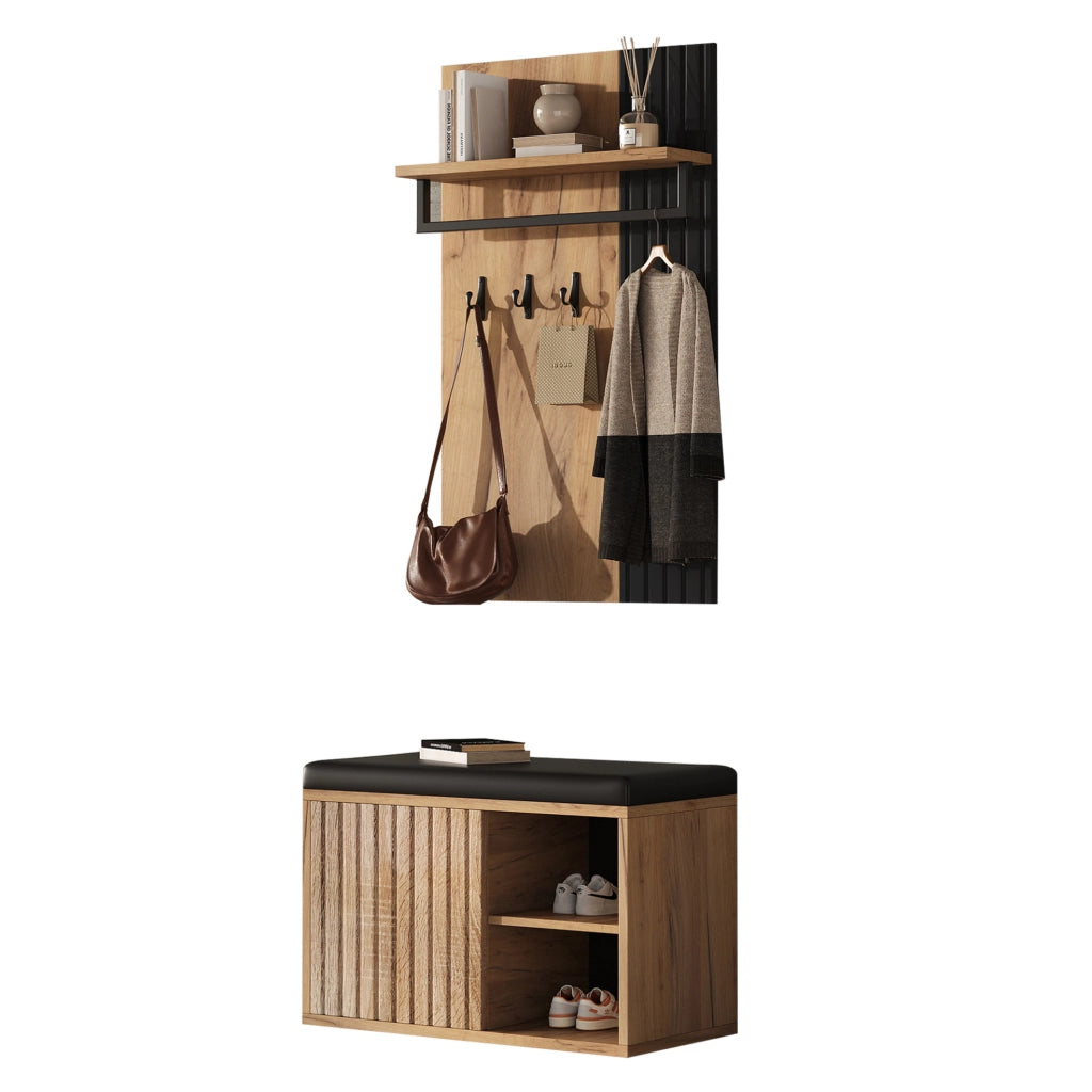 Mobile ingresso con panca imbottita e scarpiera 70x36x146 cm