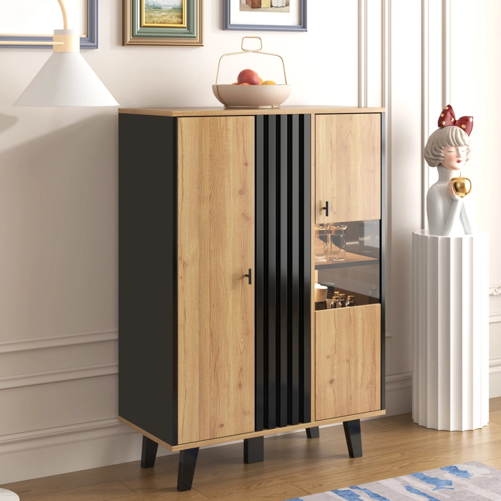 VETRINA con LED 80x120x40 cm in pannello truciolare nero e colore legno