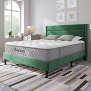 Letto matrimoniale imbottito 140 × 200 cm con rete a doghe e materasso in velluto verde scuro con testiera