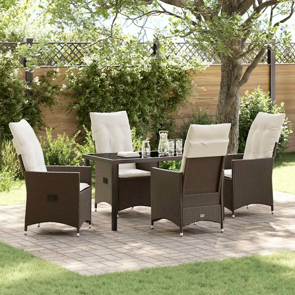 Set da Pranzo per Giardino con cuscino 5 pcs Marrone polyrattan 3379543