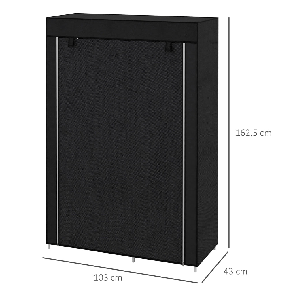 Armadio in tessuto con 6 ripiani e barra appendiabiti con zip per camera da letto struttura in acciaio nero 103 × 43 × 162,5 cm