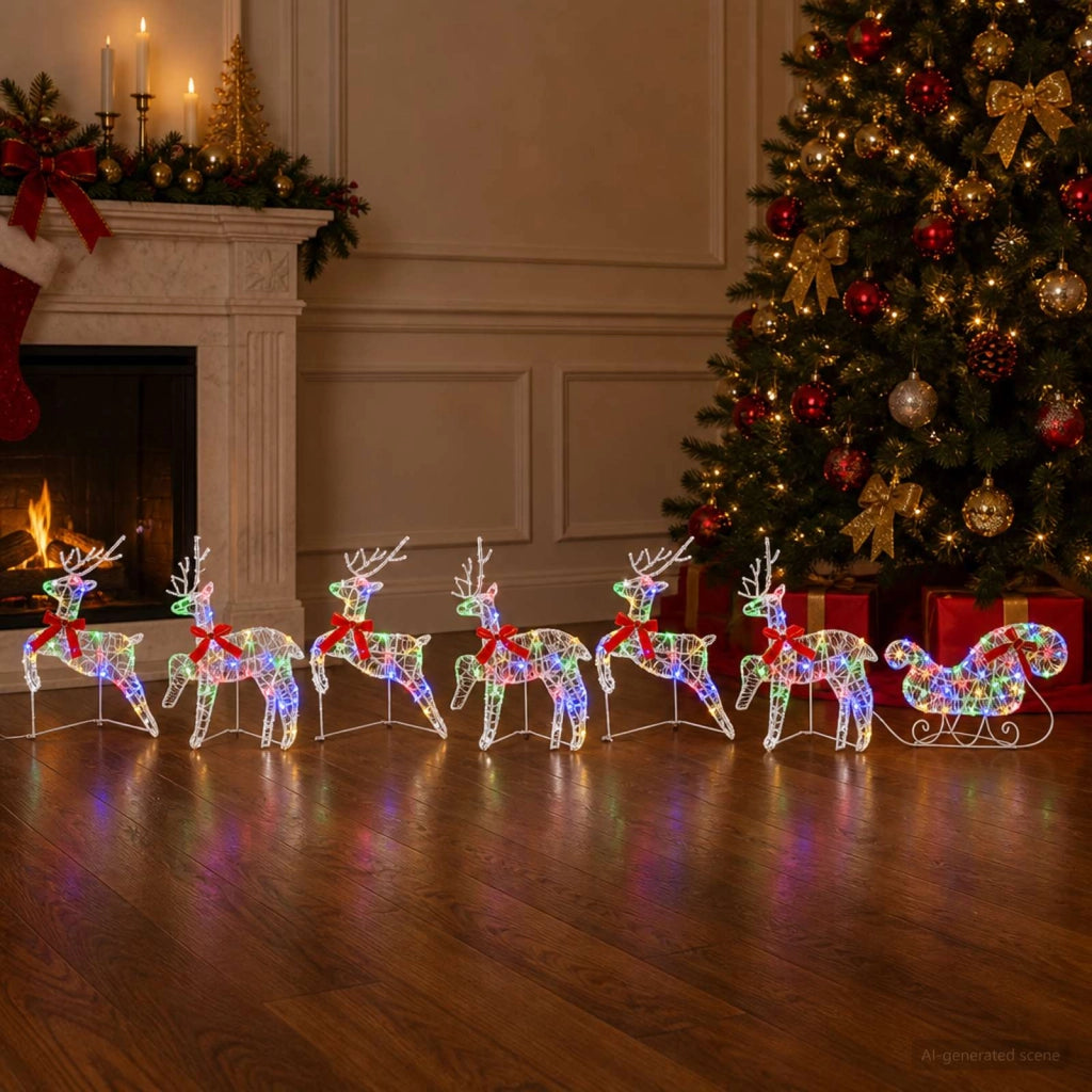 Renna di Natale con slitta 7 pz 140 LED Multicolore 3470417