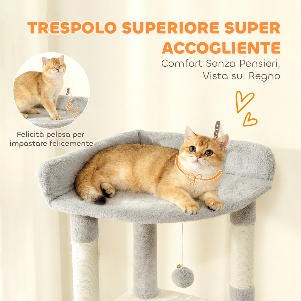 Tiragraffi per Gatti con 2 Casette e Amaca ¨C Xylo ¨C Grigio 60x40x170 cm