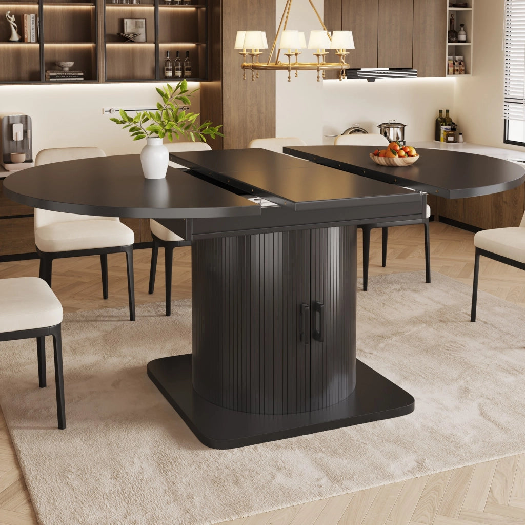 Tavolo da pranzo allungabile con vano contenitore e ripiani estraibili 118-158 x 118 x 76 cm nero