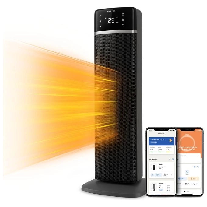 Philips CX5120-11 Serie 5000 Termoventilatore Torre 2000W AI Wi-Fi App 40,5 dB oscillazione 60° per ambienti fino a 20 m² colore Nero