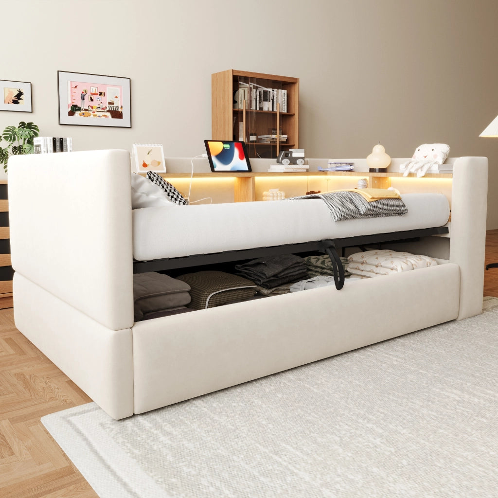 letto imbottito flanella beige 90 x 190 cm