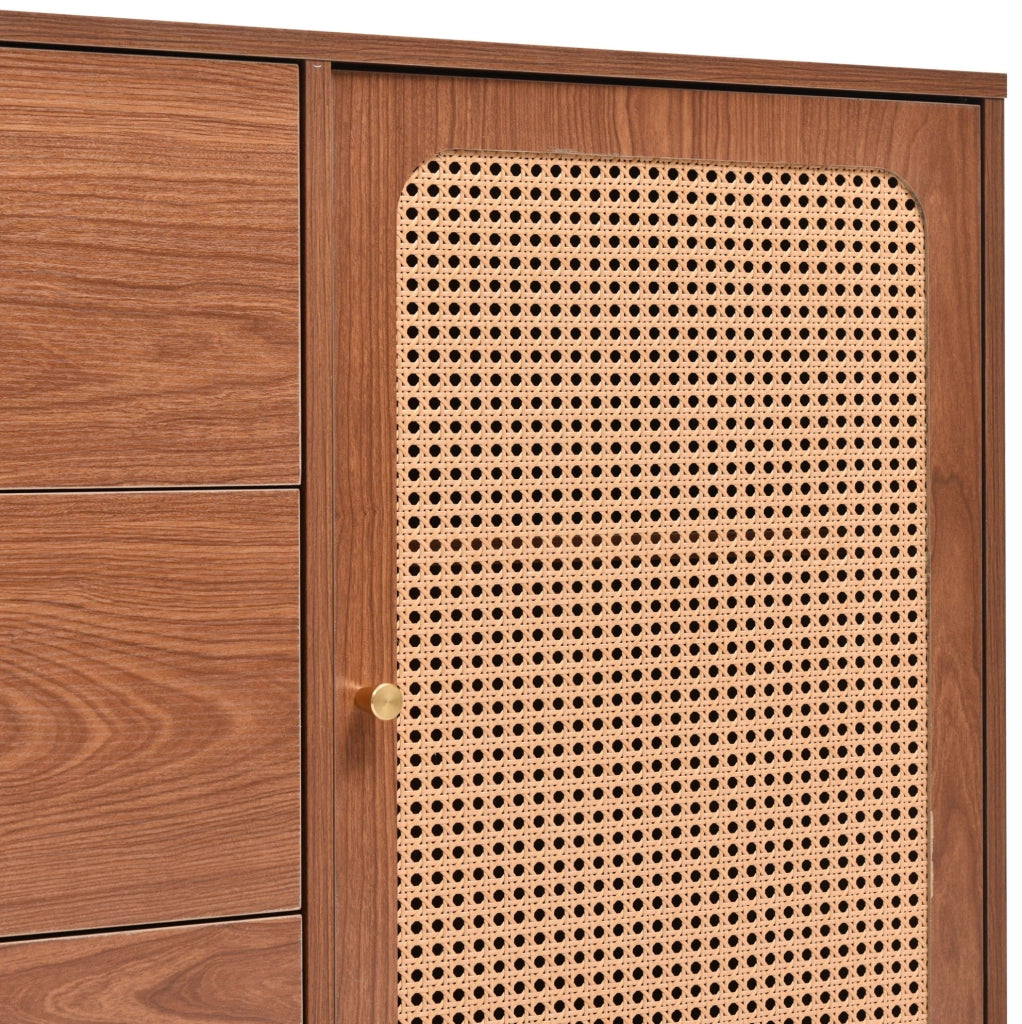Credenza 150x40x90 cm con 2 ante; 3 cassetti e ripiano regolabile color noce HOMVRA