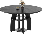 Tavolo da Pranzo Rotondo Rustico 120 cm per 4-6 Persone con Ripiano - Nero