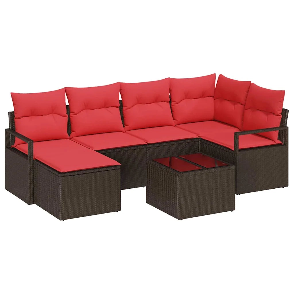 Set di divani con cuscino 7 pcs Marrone e Rosso polyrattan 3355133