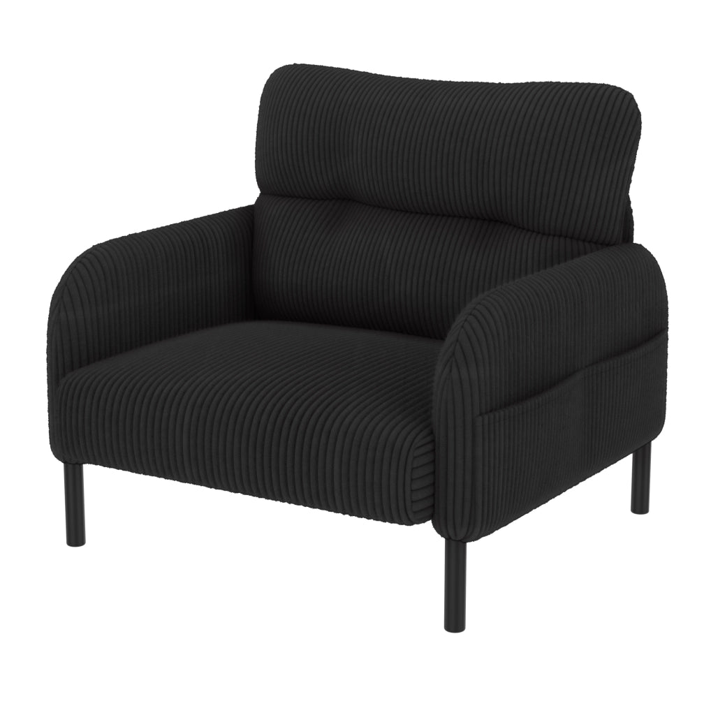 Poltrona singola in velluto di cotone con struttura in metallo, tasche laterali, 67x75x79 cm, adatta per soggiorno e ufficio