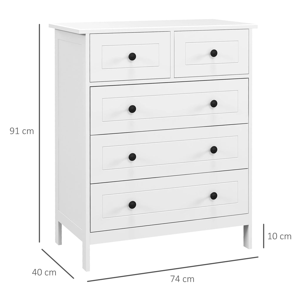 Cassettiera 5 Cassetti ¨C Xylo ¨C Legno Bianco Salvaspazio Antiribaltamento 74x40x91cm