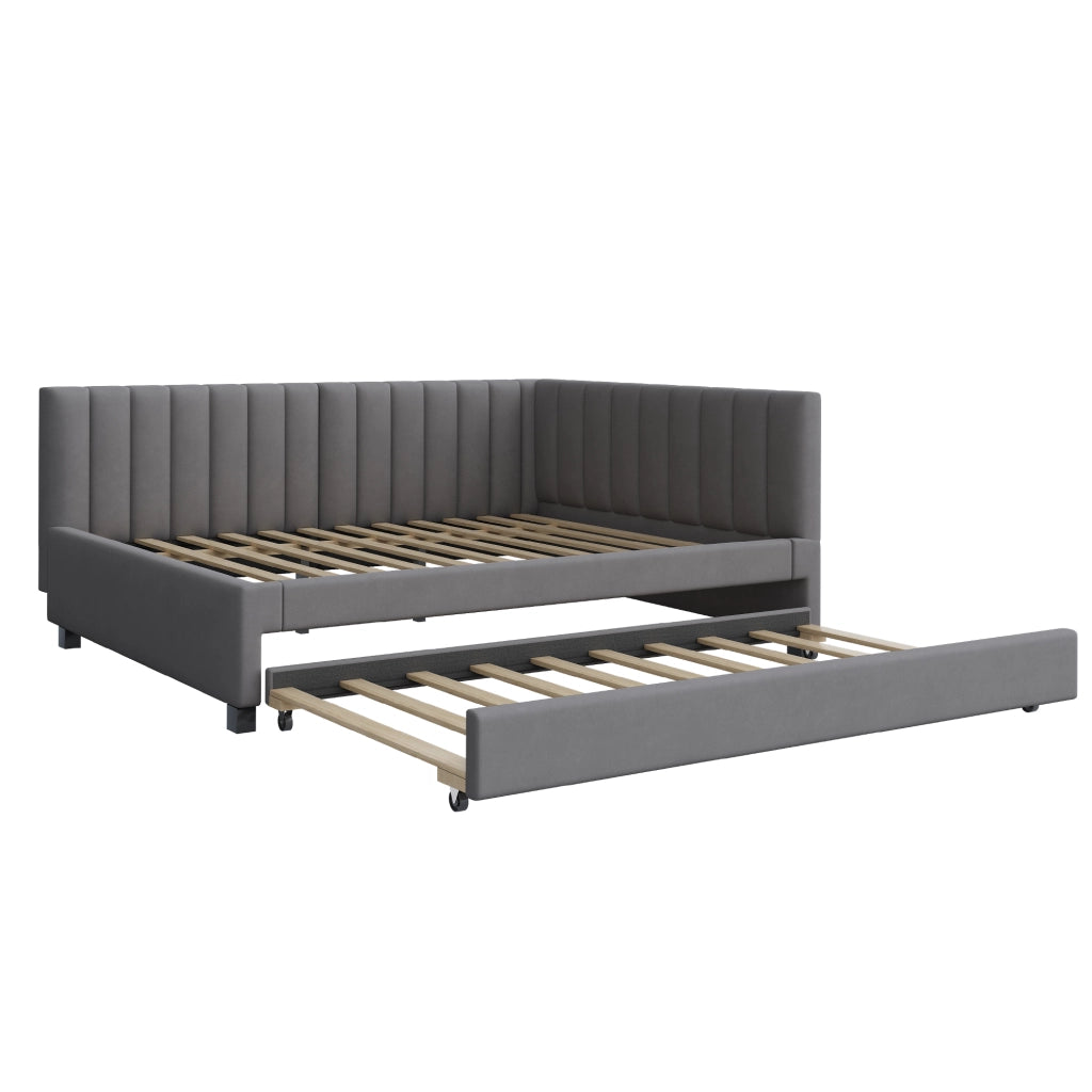 Divano letto 140 × 200 cm con letto estraibile 90 × 190 cm imbottito in velluto grigio con rete a doghe