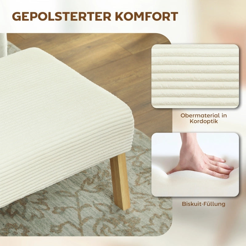 Repose-pied imbottito in Poliestere con gambe in legno, stile retrò, Bianco crema 70 × 46 × 40 cm
