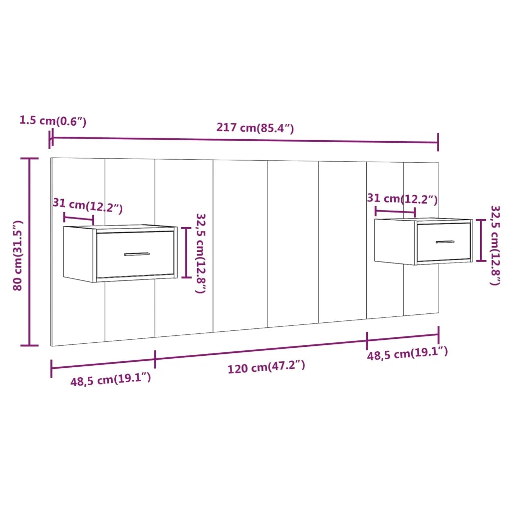 Testiera | Testata Letto con Comodini in Legno Multistrato Rovere Sonoma