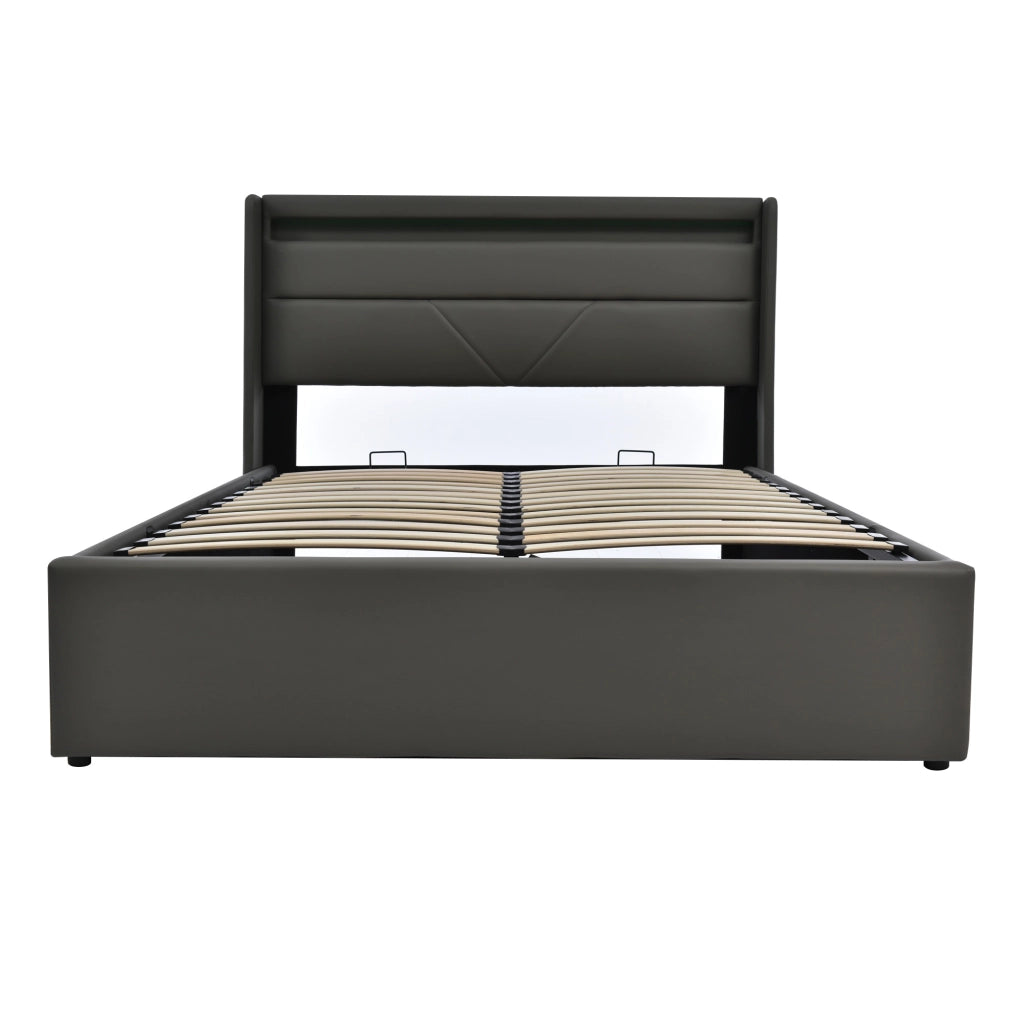 Letto imbottito con LED e contenitore idraulico, 140x200 cm, grigio