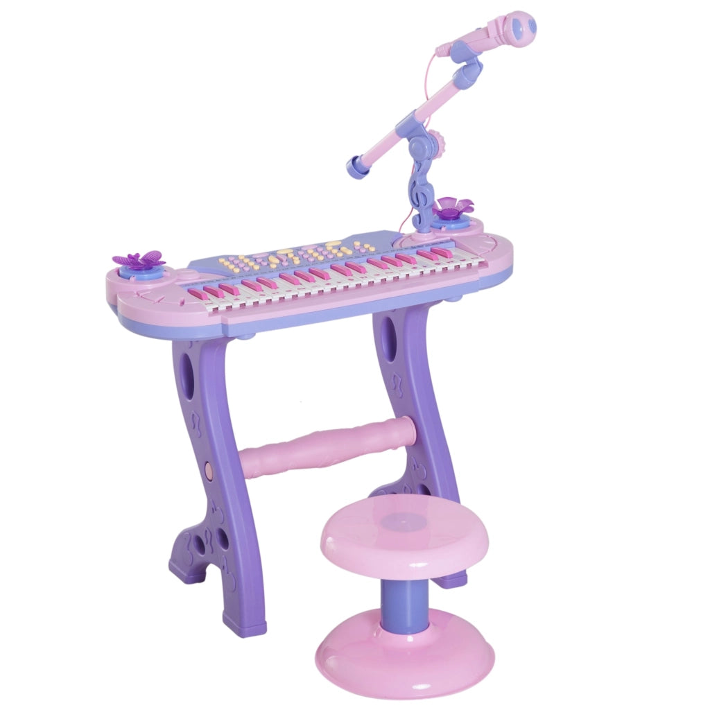 EasyComfort Pianola per Bambini a 37 tasti con Sgabello e Microfono, 12 Strumenti e 22 Musiche, Registrazione, MP3 e Karaoke, Rosa