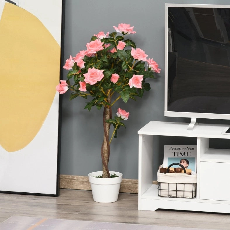 Pianta artificiale di camelia 90 cm rosa in plastica con vaso stabile