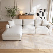 Divano angolare beige a 3 posti con chaise longue reversibile 90 cm in ciniglia