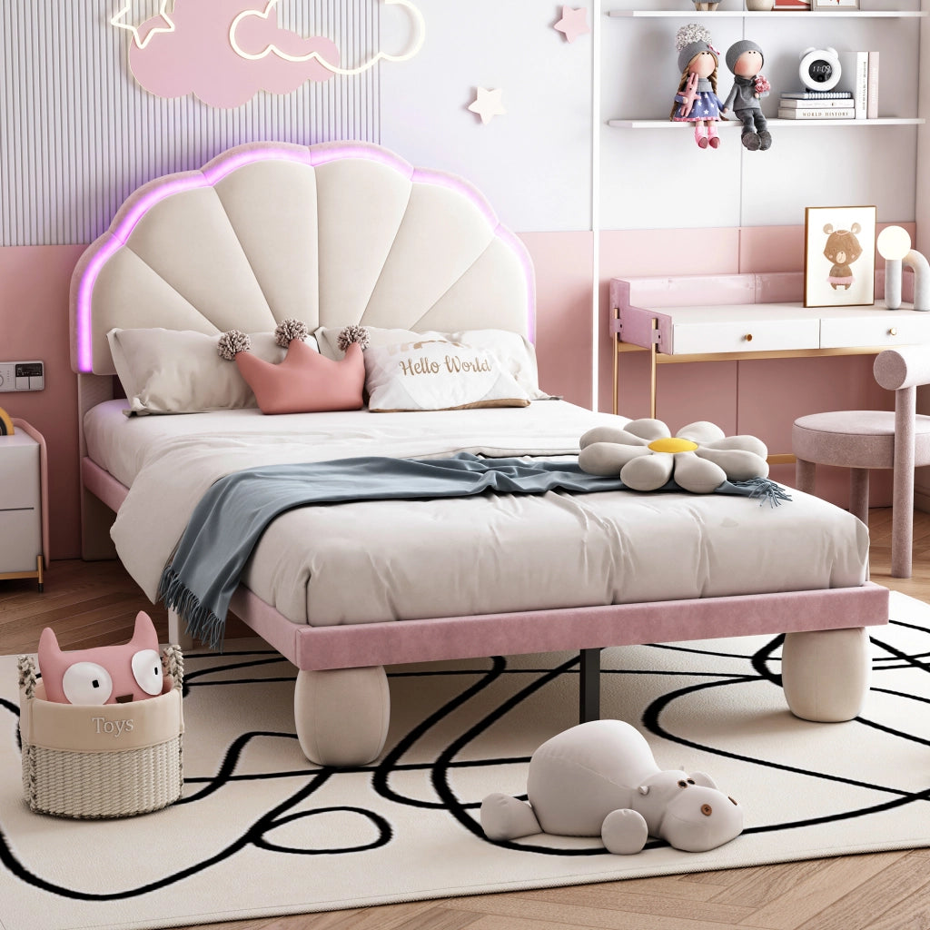 letto imbottito velluto beige rosa 90x200 cm