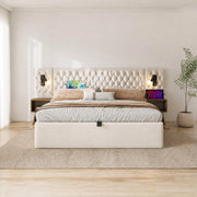 DESMIU Letto contenitore 2 posti con 2 comodini, USB, Type-C e luci da lettura 180 × 200 cm, senza materasso