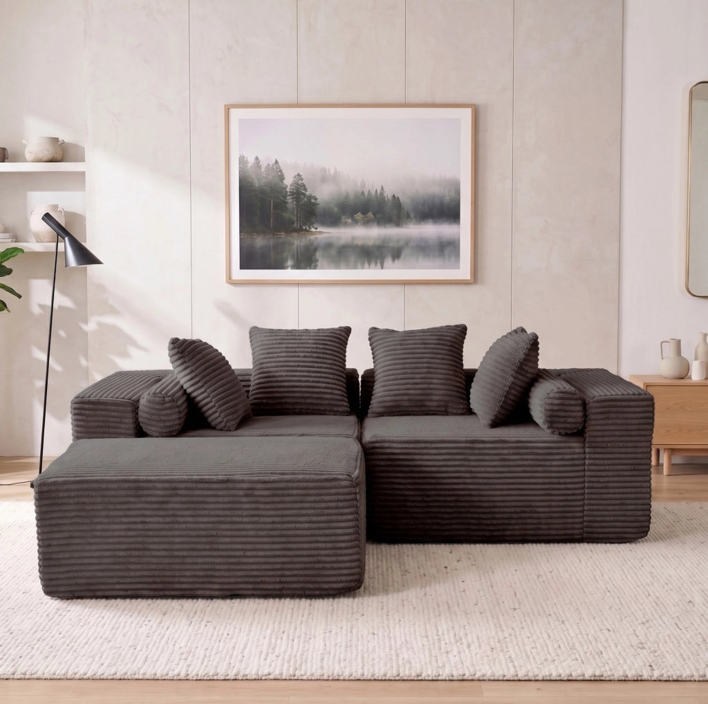 Divano componibile a 3 elementi con chaise longue; nero; schiuma e molle