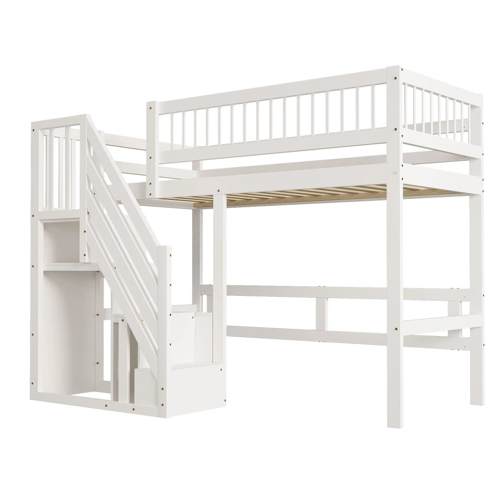 Letto a soppalco singolo 90x200 cm con scala contenitore; bianco