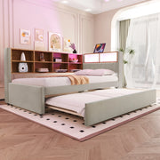 Letto con letto estraibile 90 × 200 cm con secondo letto 90 × 190 cm LED USB Type-C prese flanella grigio chiaro