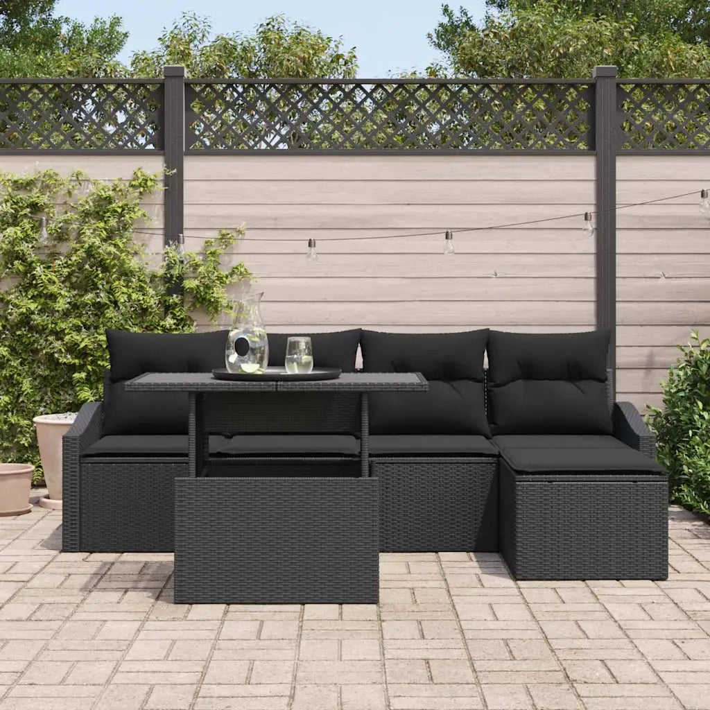 Set Divano da Giardino con cuscino 6 pcs Nero