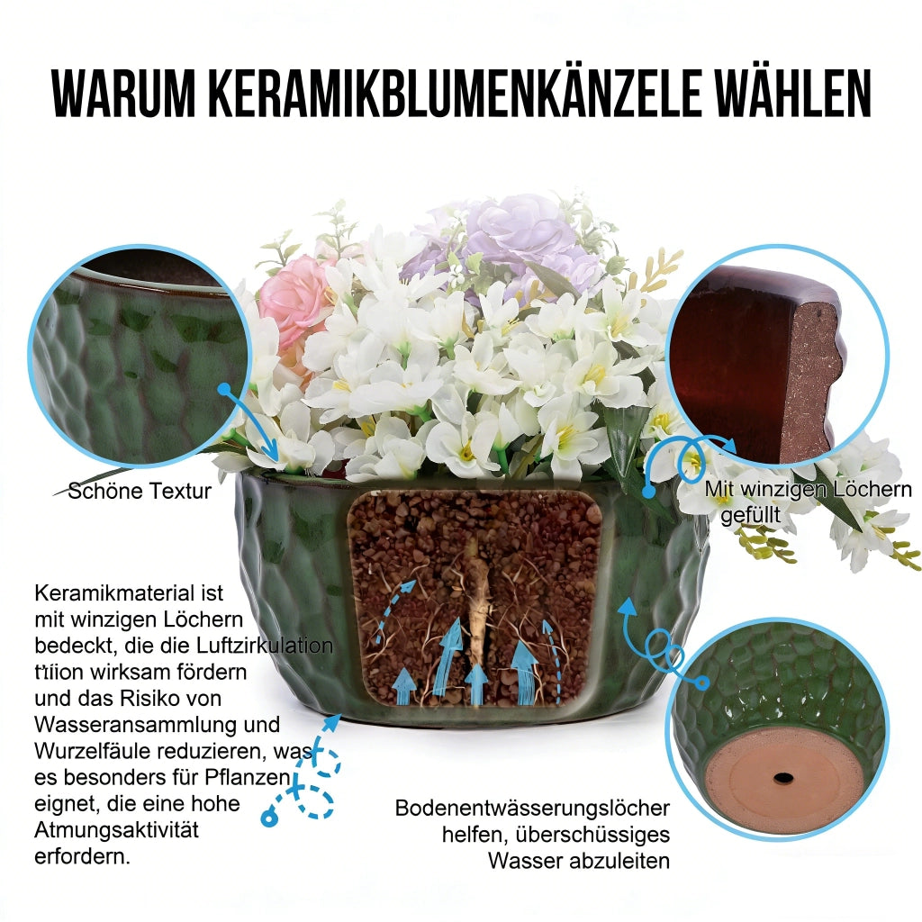 Vaso da fiori in ceramica verde antico lucido con foro di drenaggio resistente al gelo per interni ed esterni