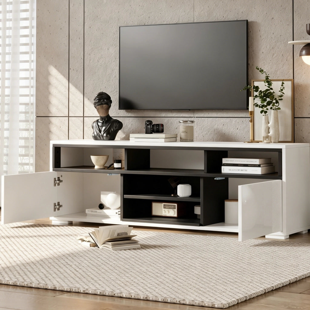 Mobile TV 150x35x50 cm con LED e 2 ante bianco HOMVRA