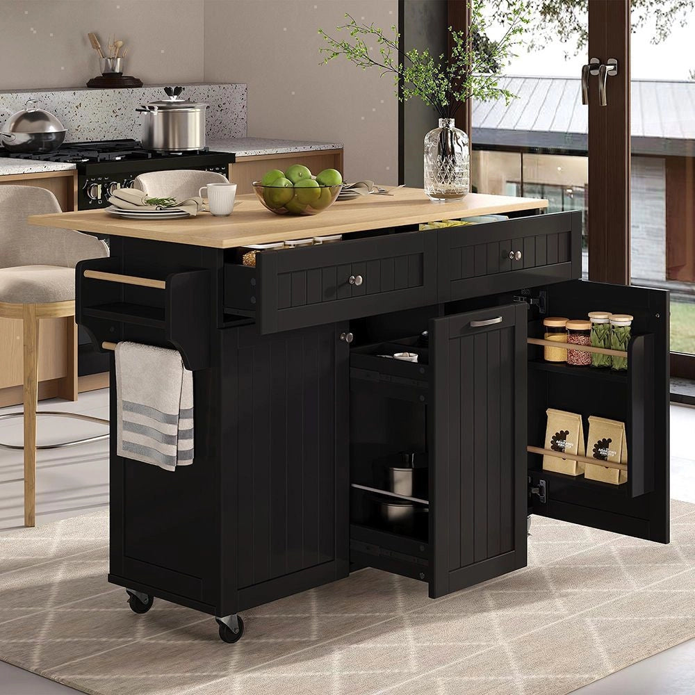 ?lot di cucina mobile - Xylo - Nero - Tavolo estendibile con cassetti multifunzione